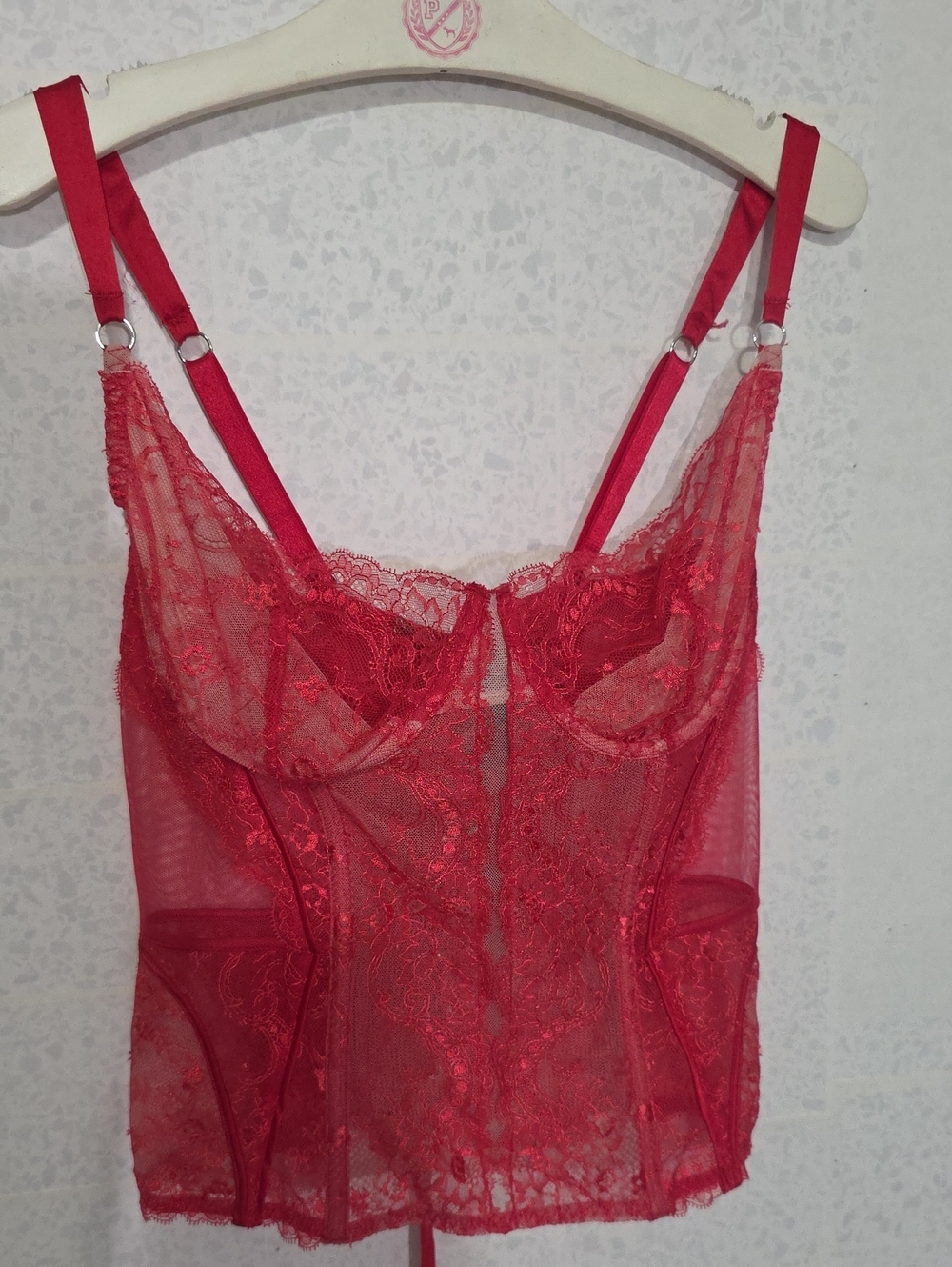 Victoria's Secret Red/Pinkish Lace Bustier Chemise